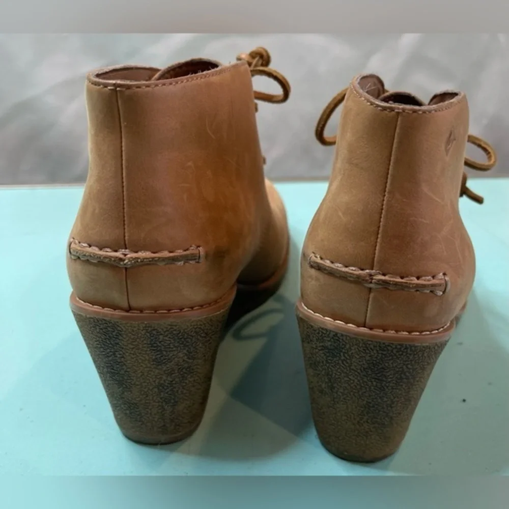 Sperry Boots Womens 7.5M Celeste Prow Ankle Booties‎ Tan Leather Wedge STS80147